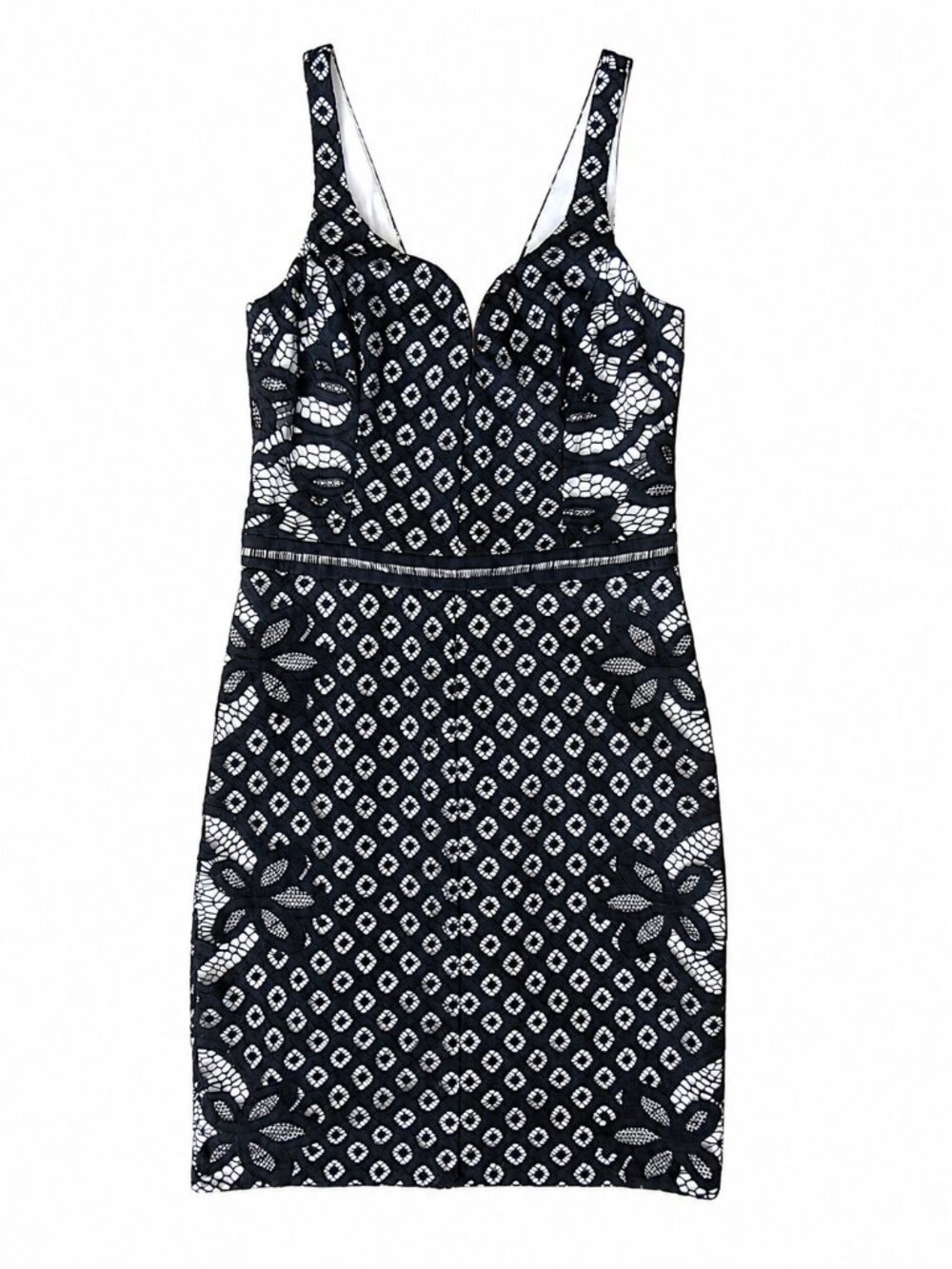 GUESS Los Angeles Black White Floral Lace V-Neck Sheath Dress | 2